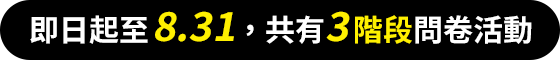 即日起至8.31，共有3階段問卷活動