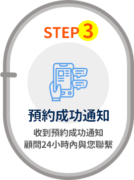 Step3 預約成功通知-收到預約成功通知，顧問24小時內與您聯繫