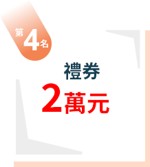 第2名：禮券2萬元+獎盃