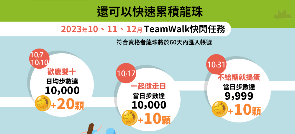 還可以快速累積龍珠，2023年7、8、9月 TeamWalk快閃任務